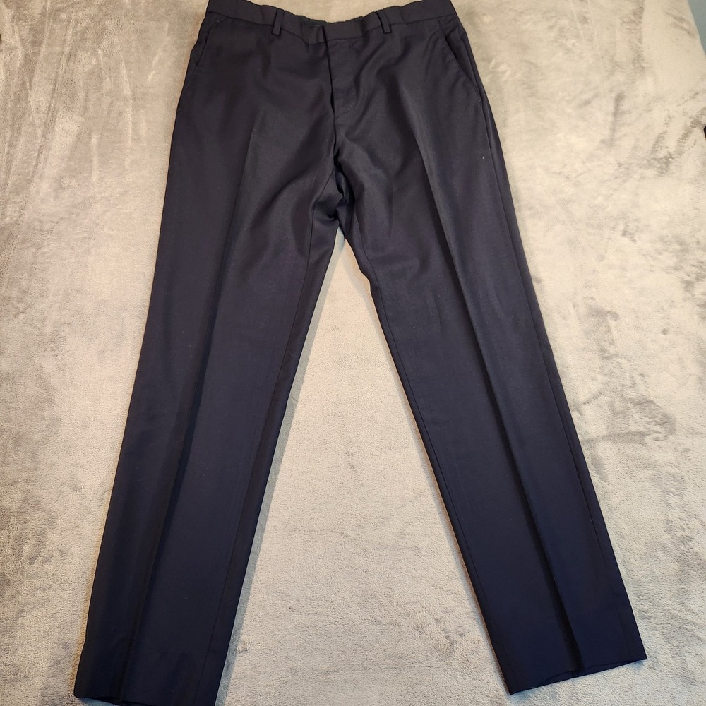 Hugo Boss Dress Pants Men 30x30 Slim Navy Blue 100% Virgin Wool Huge2 Genius1